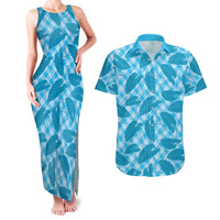Blue Hawaii Kalo Palaka Motifs Couples Matching Tank Maxi Dress and Hawaiian Shirt Hawaiian Taro Leaves Elegant Vibes LT14 Blue - Polynesian Pride