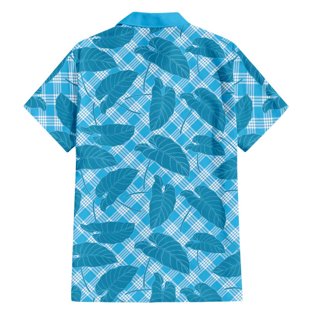 Blue Hawaii Kalo Palaka Motifs Family Matching Long Sleeve Bodycon Dress and Hawaiian Shirt Hawaiian Taro Leaves Elegant Vibes LT14 - Polynesian Pride
