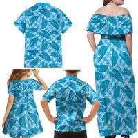 Blue Hawaii Kalo Palaka Motifs Family Matching Off Shoulder Maxi Dress and Hawaiian Shirt Hawaiian Taro Leaves Elegant Vibes LT14 - Polynesian Pride