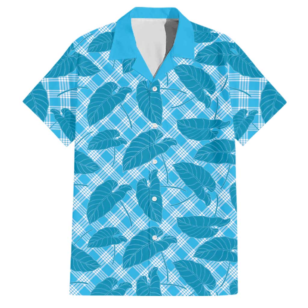Blue Hawaii Kalo Palaka Motifs Family Matching Off Shoulder Maxi Dress and Hawaiian Shirt Hawaiian Taro Leaves Elegant Vibes LT14 Dad's Shirt - Short Sleeve Blue - Polynesian Pride