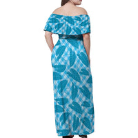 Blue Hawaii Kalo Palaka Motifs Family Matching Off Shoulder Maxi Dress and Hawaiian Shirt Hawaiian Taro Leaves Elegant Vibes LT14 - Polynesian Pride