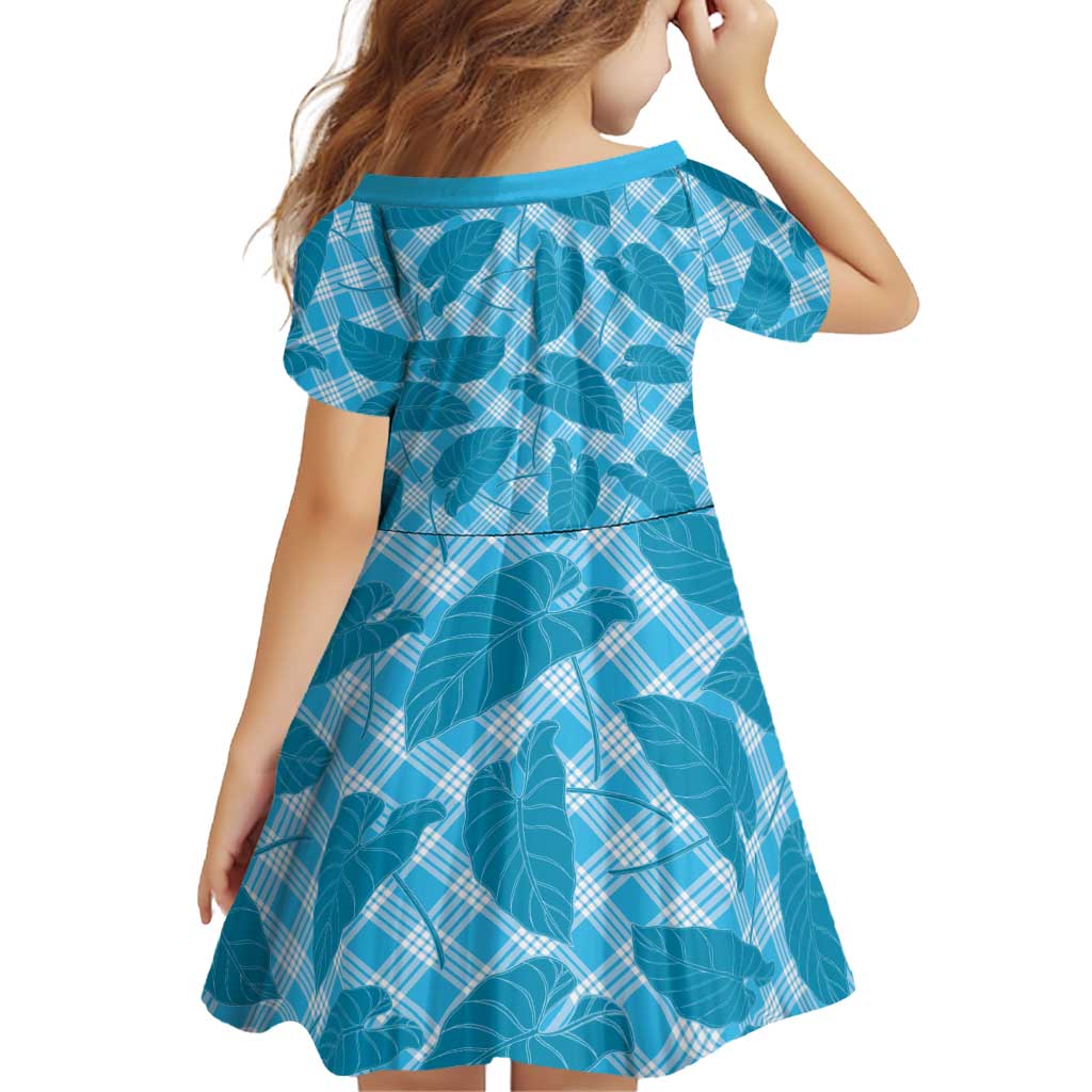 Blue Hawaii Kalo Palaka Motifs Family Matching Off Shoulder Short Dress and Hawaiian Shirt Hawaiian Taro Leaves Elegant Vibes LT14 - Polynesian Pride