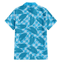 Blue Hawaii Kalo Palaka Motifs Family Matching Off Shoulder Short Dress and Hawaiian Shirt Hawaiian Taro Leaves Elegant Vibes LT14 - Polynesian Pride