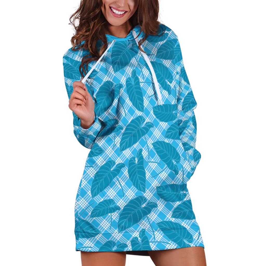 Blue Hawaii Kalo Palaka Motifs Hoodie Dress Hawaiian Taro Leaves Elegant Vibes LT14 Blue - Polynesian Pride