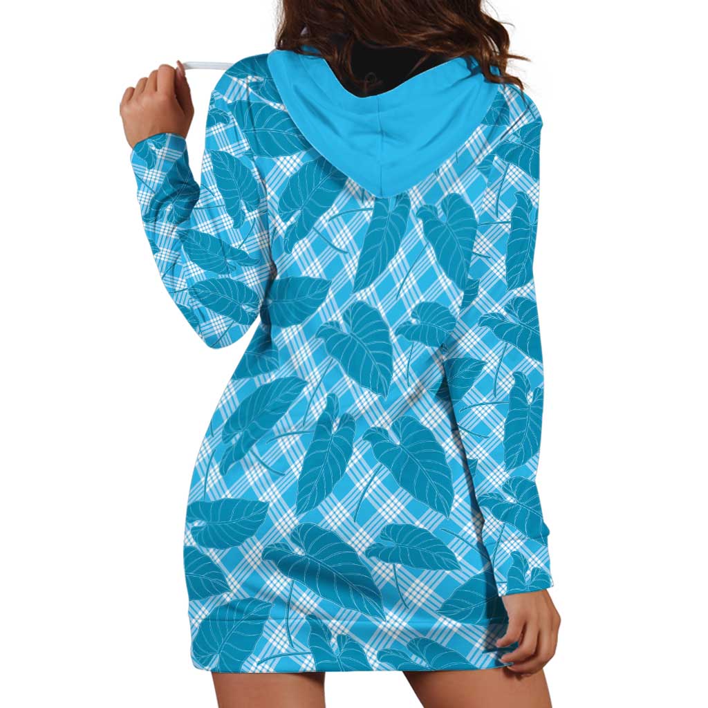 Blue Hawaii Kalo Palaka Motifs Hoodie Dress Hawaiian Taro Leaves Elegant Vibes LT14 - Polynesian Pride