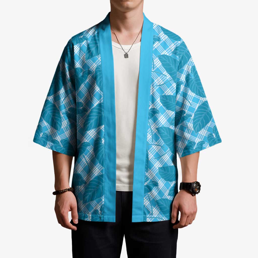 Blue Hawaii Kalo Palaka Motifs Kimono Hawaiian Taro Leaves Elegant Vibes - Polynesian Pride