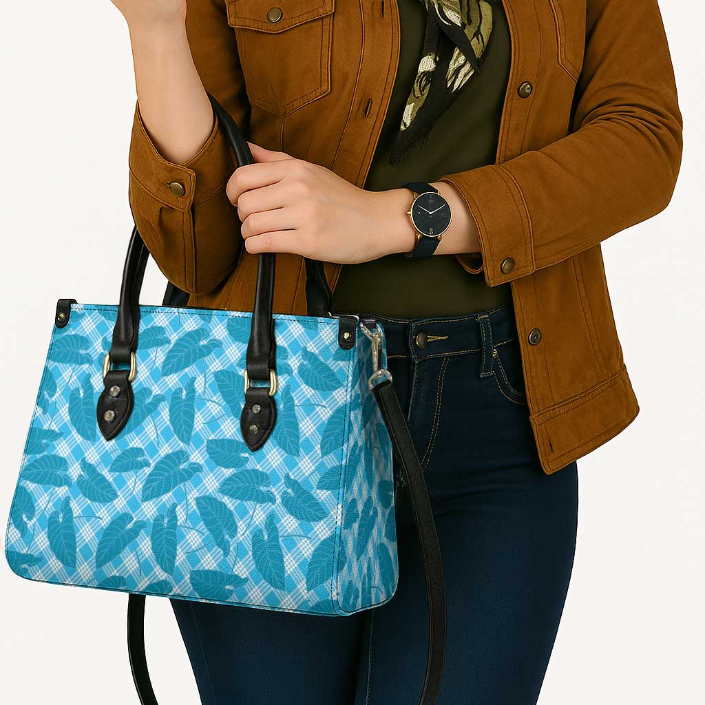Blue Hawaii Kalo Palaka Motifs Leather Bag Hawaiian Taro Leaves Elegant Vibes - Polynesian Pride