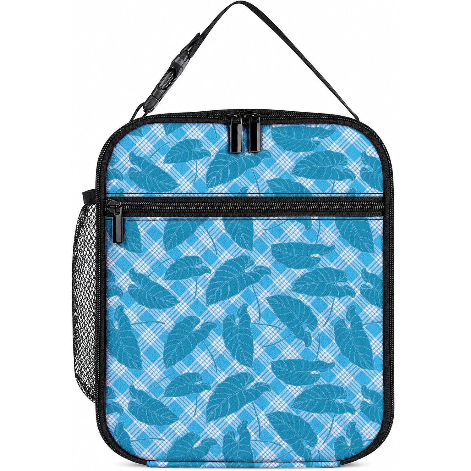 Blue Hawaii Kalo Palaka Motifs Lunch Bag Hawaiian Taro Leaves Elegant Vibes LT14 10.2 × 8.3 × 4.3 inch Blue - Polynesian Pride