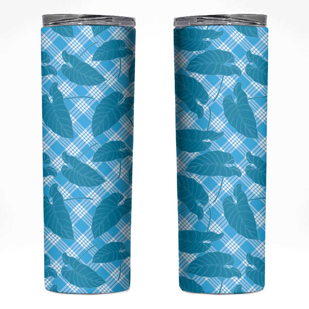 Blue Hawaii Kalo Palaka Motifs Skinny Tumbler Hawaiian Taro Leaves Elegant Vibes LT14 Blue - Polynesian Pride