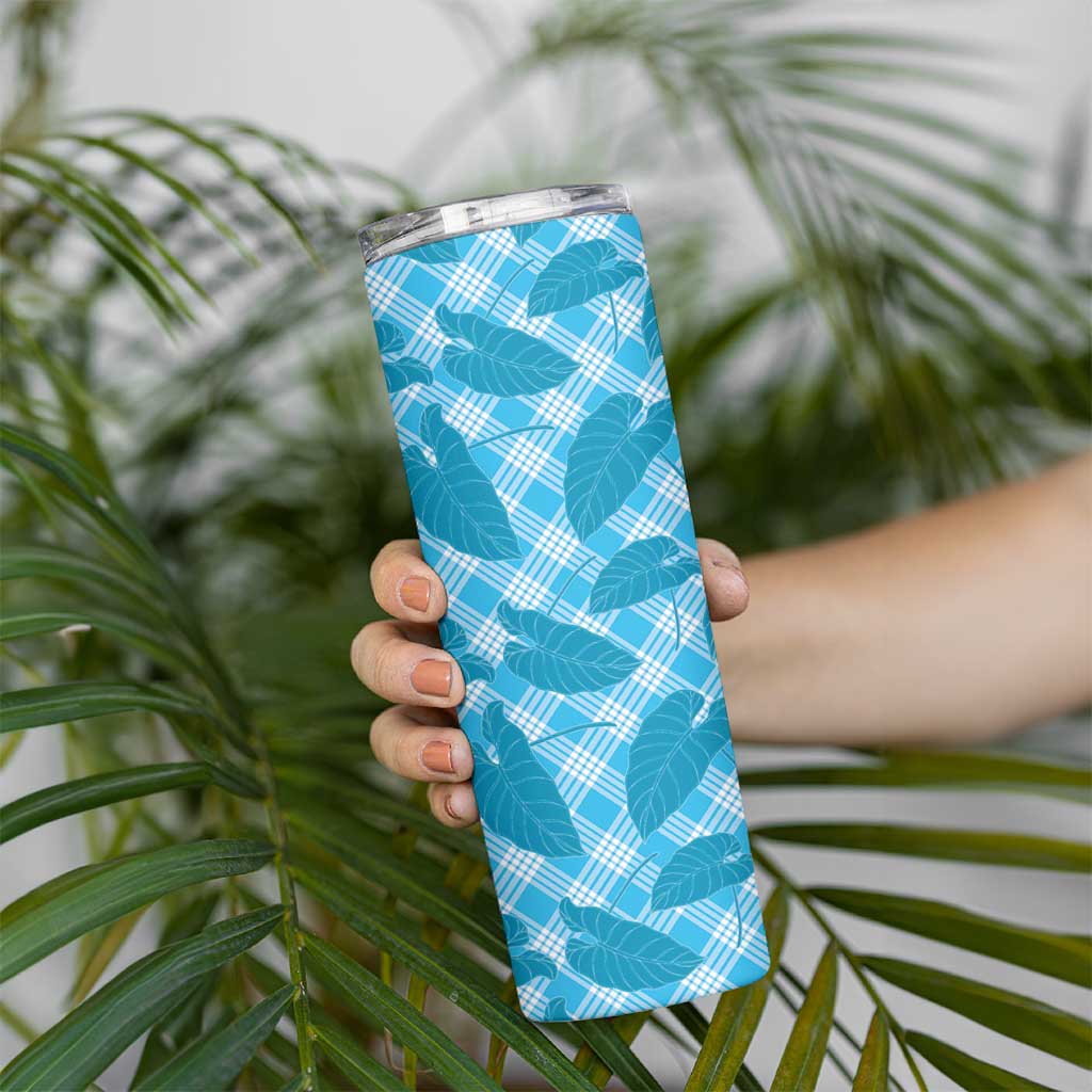 Blue Hawaii Kalo Palaka Motifs Skinny Tumbler Hawaiian Taro Leaves Elegant Vibes LT14 - Polynesian Pride