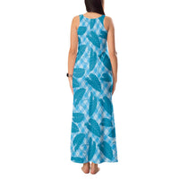 Blue Hawaii Kalo Palaka Motifs Tank Maxi Dress Hawaiian Taro Leaves Elegant Vibes - Polynesian Pride