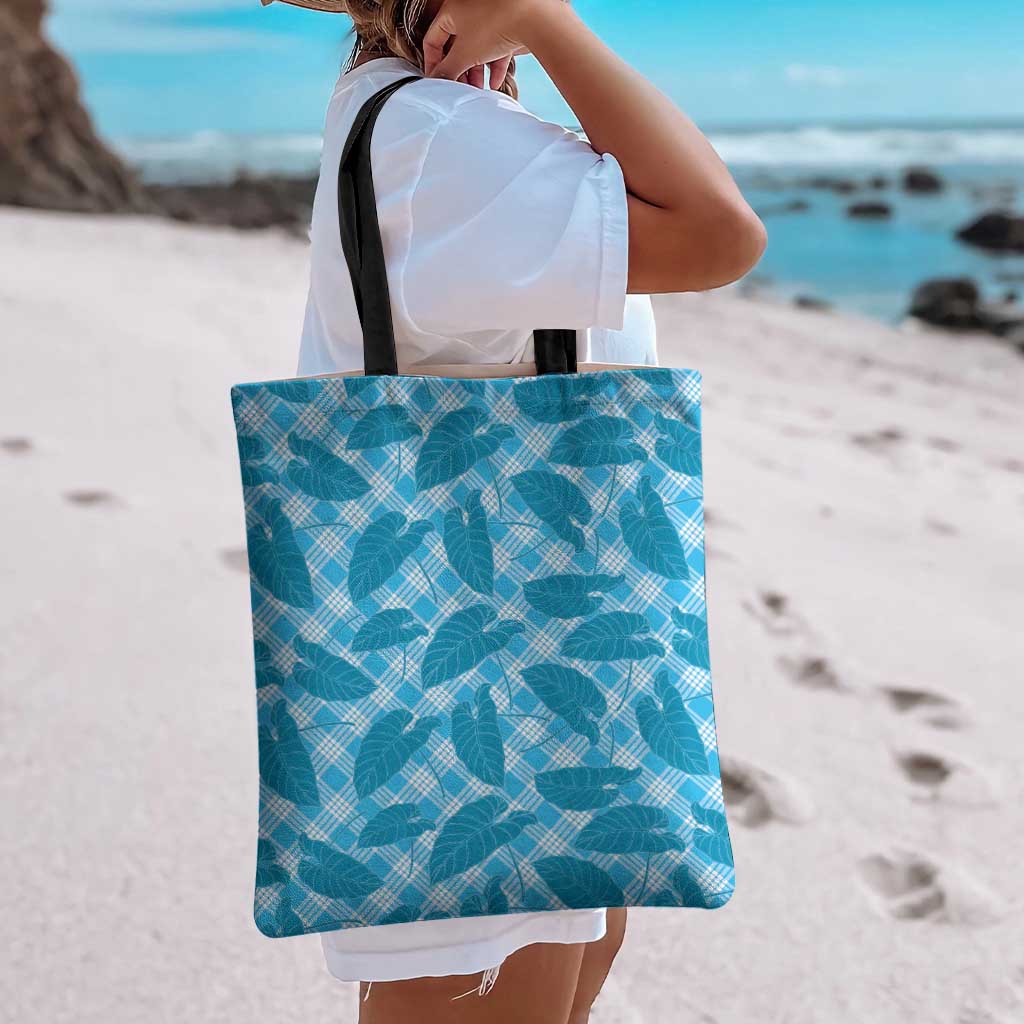 Blue Hawaii Kalo Palaka Motifs Tote Bag Hawaiian Taro Leaves Elegant Vibes LT14 - Polynesian Pride
