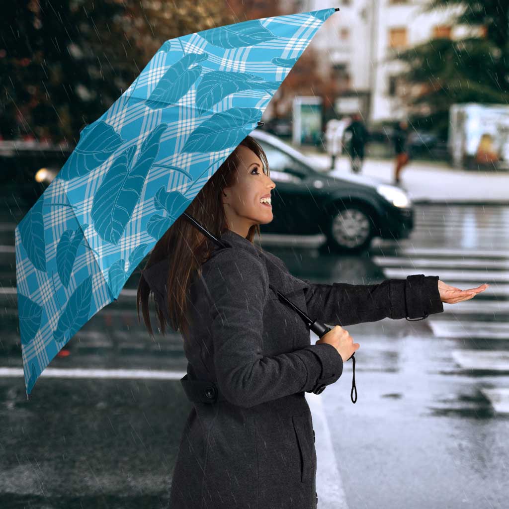 Blue Hawaii Kalo Palaka Motifs Umbrella Hawaiian Taro Leaves Elegant Vibes - Polynesian Pride