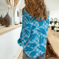 Blue Hawaii Kalo Palaka Motifs Women Casual Shirt Hawaiian Taro Leaves Elegant Vibes LT14 - Polynesian Pride