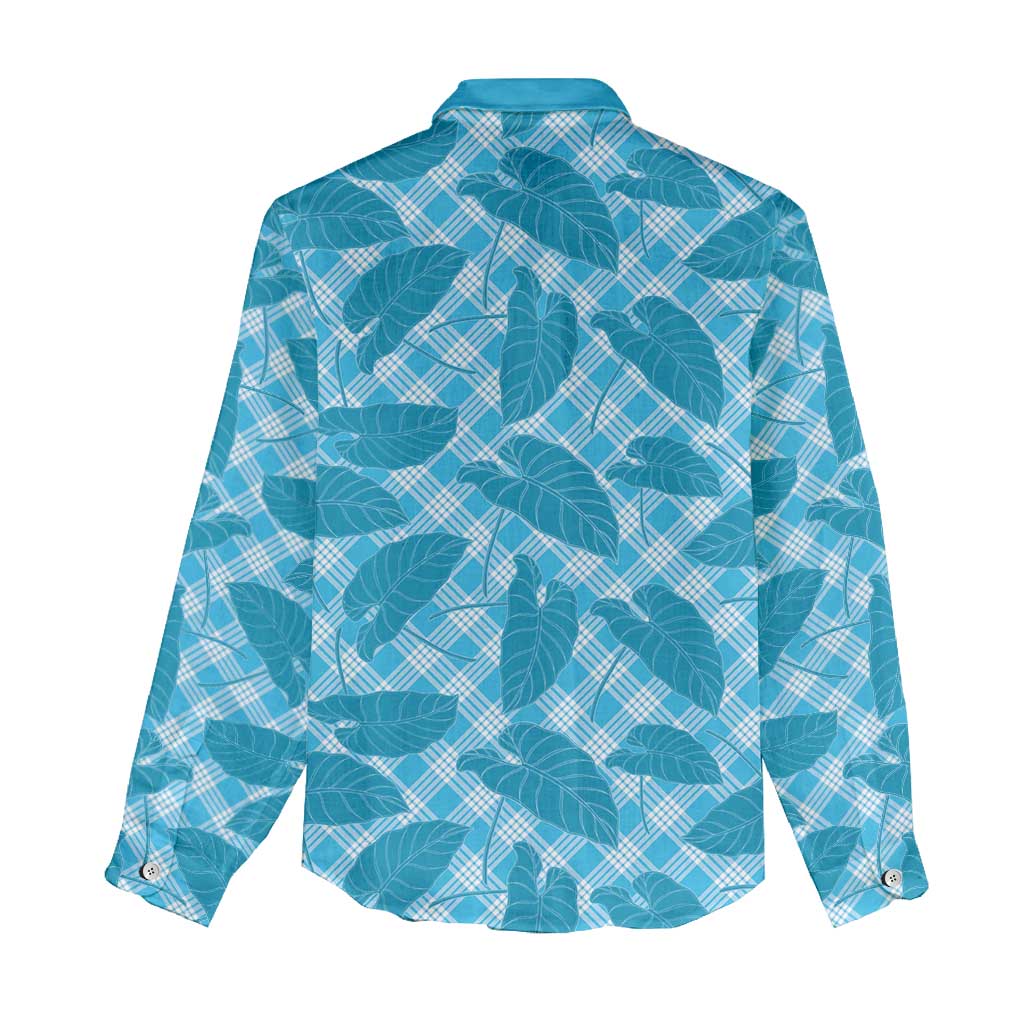 Blue Hawaii Kalo Palaka Motifs Women Casual Shirt Hawaiian Taro Leaves Elegant Vibes LT14 - Polynesian Pride