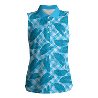 Blue Hawaii Kalo Palaka Motifs Women Sleeveless Polo Shirt Hawaiian Taro Leaves Elegant Vibes LT14 Female Blue - Polynesian Pride