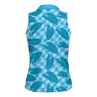 Blue Hawaii Kalo Palaka Motifs Women Sleeveless Polo Shirt Hawaiian Taro Leaves Elegant Vibes LT14 - Polynesian Pride