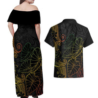 Aloha Hawaii Kalo Couples Matching Off Shoulder Maxi Dress and Hawaiian Shirt Reggae Taro Polynesian Pattern - Polynesian Pride