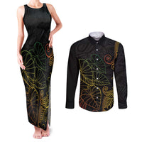 Aloha Hawaii Kalo Couples Matching Tank Maxi Dress and Long Sleeve Button Shirt Reggae Taro Polynesian Pattern - Polynesian Pride