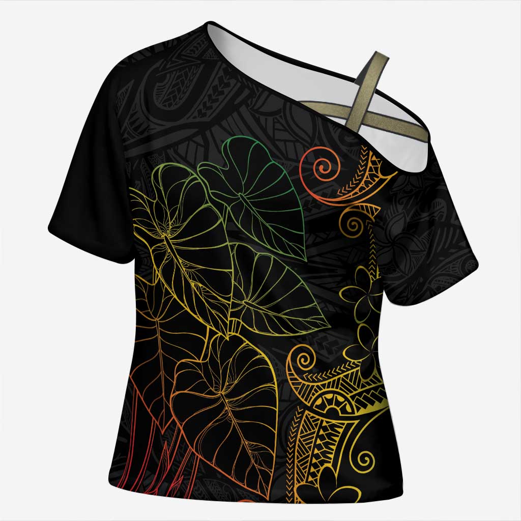Aloha Hawaii Kalo Cross Shoulder Shirt Reggae Taro Polynesian Pattern - Polynesian Pride