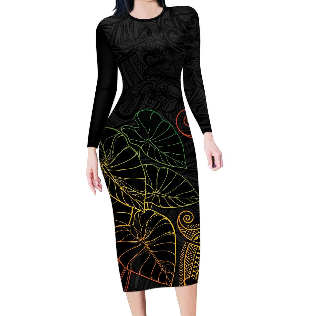 Aloha Hawaii Kalo Family Matching Long Sleeve Bodycon Dress and Hawaiian Shirt Reggae Taro Polynesian Pattern - Polynesian Pride