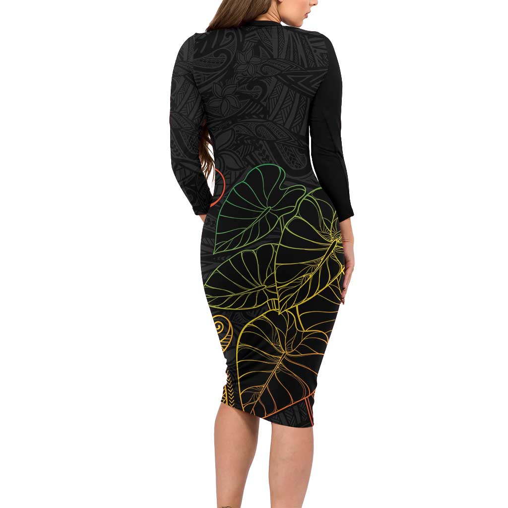Aloha Hawaii Kalo Family Matching Long Sleeve Bodycon Dress and Hawaiian Shirt Reggae Taro Polynesian Pattern - Polynesian Pride
