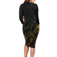 Aloha Hawaii Kalo Family Matching Long Sleeve Bodycon Dress and Hawaiian Shirt Reggae Taro Polynesian Pattern - Polynesian Pride