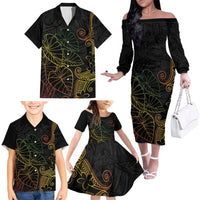 Aloha Hawaii Kalo Family Matching Off The Shoulder Long Sleeve Dress and Hawaiian Shirt Reggae Taro Polynesian Pattern LT14 - Polynesian Pride