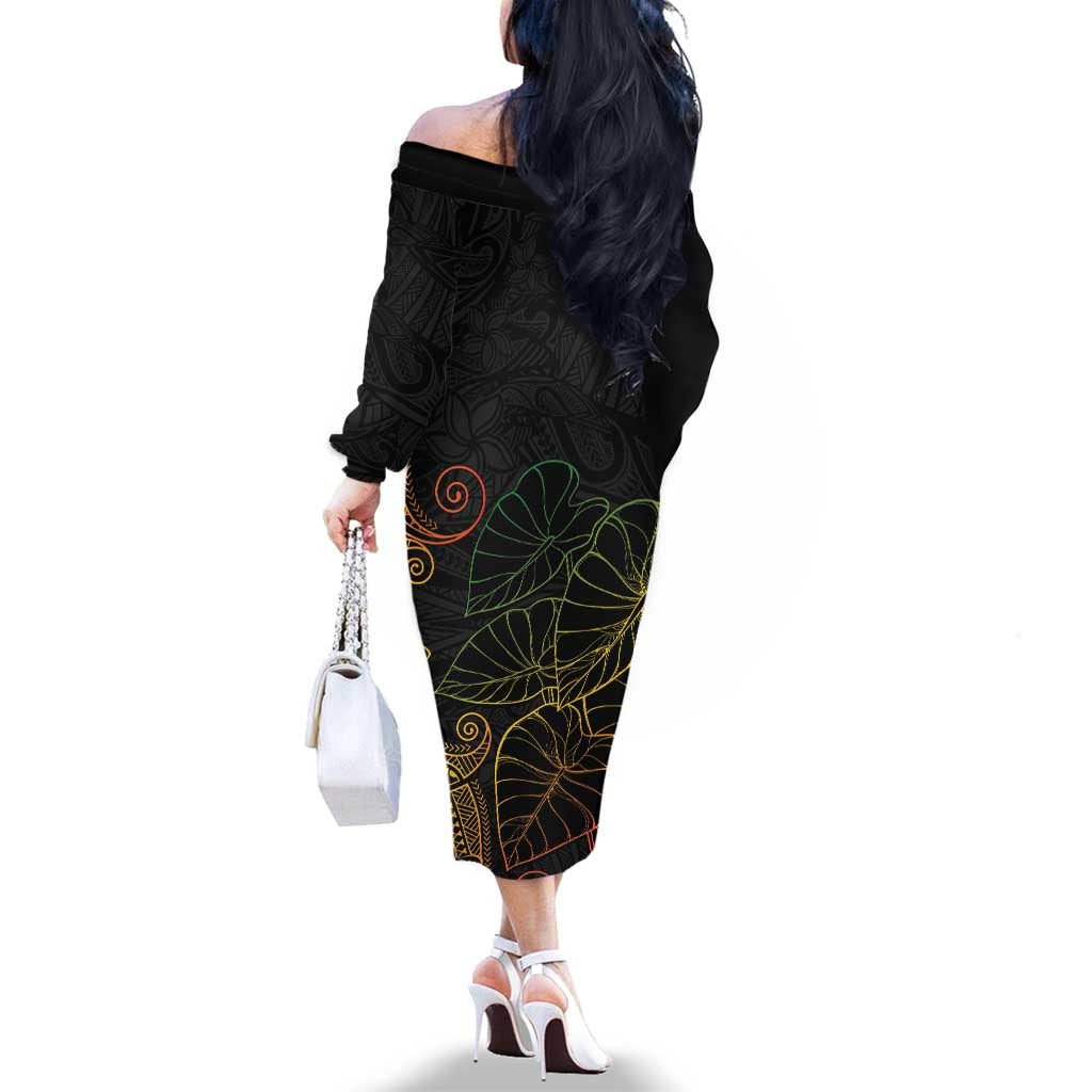 Aloha Hawaii Kalo Family Matching Off The Shoulder Long Sleeve Dress and Hawaiian Shirt Reggae Taro Polynesian Pattern LT14 - Polynesian Pride