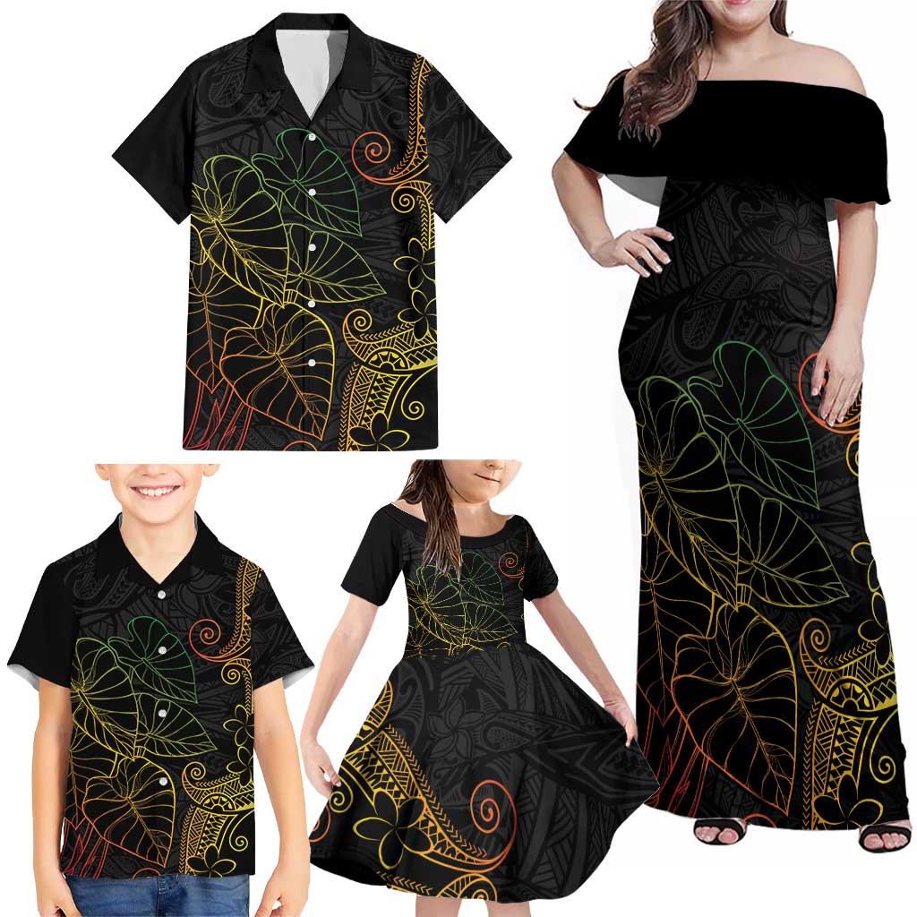 Aloha Hawaii Kalo Family Matching Off Shoulder Maxi Dress and Hawaiian Shirt Reggae Taro Polynesian Pattern LT14 - Polynesian Pride