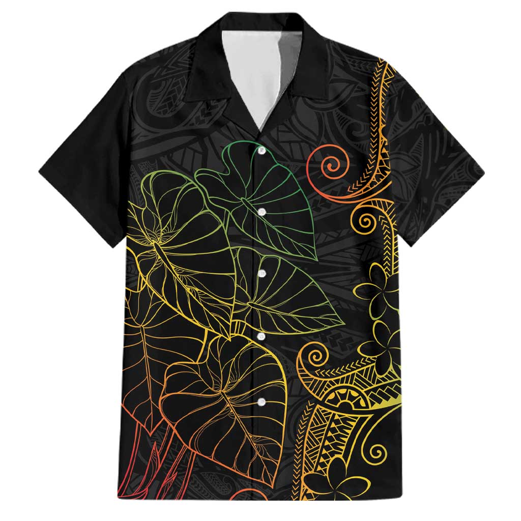 Aloha Hawaii Kalo Family Matching Off Shoulder Maxi Dress and Hawaiian Shirt Reggae Taro Polynesian Pattern LT14 Dad's Shirt - Short Sleeve Black - Polynesian Pride