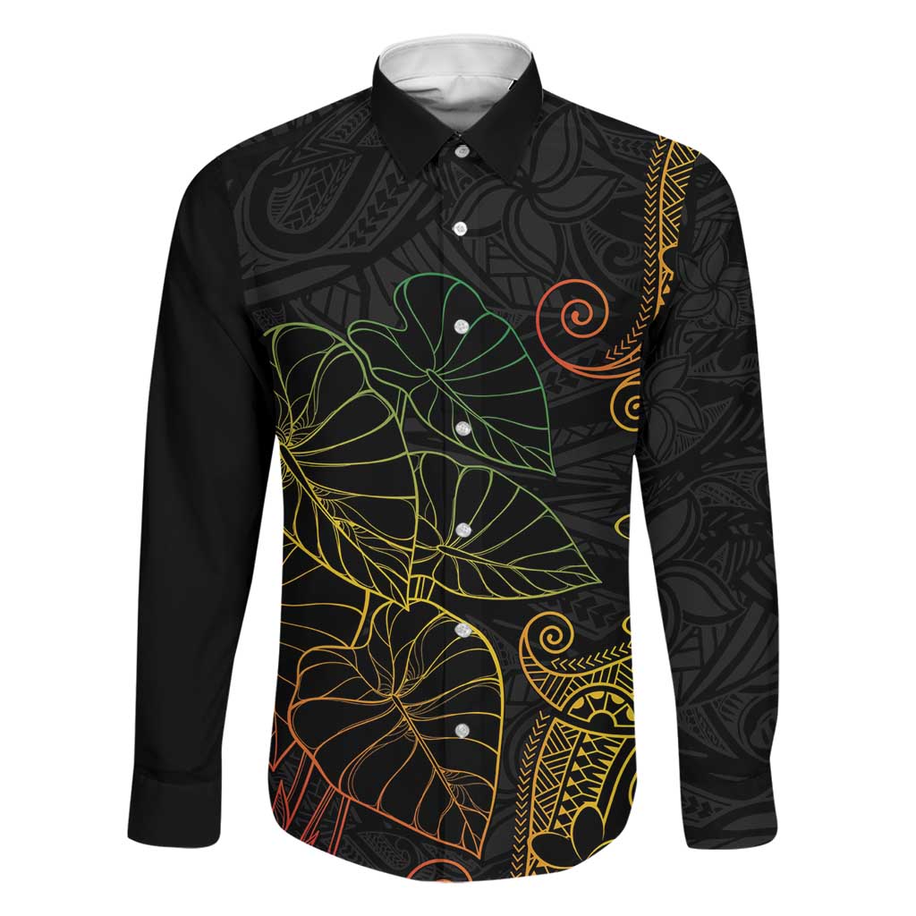 Aloha Hawaii Kalo Family Matching Off Shoulder Maxi Dress and Hawaiian Shirt Reggae Taro Polynesian Pattern LT14 Dad's Shirt - Long Sleeve Black - Polynesian Pride