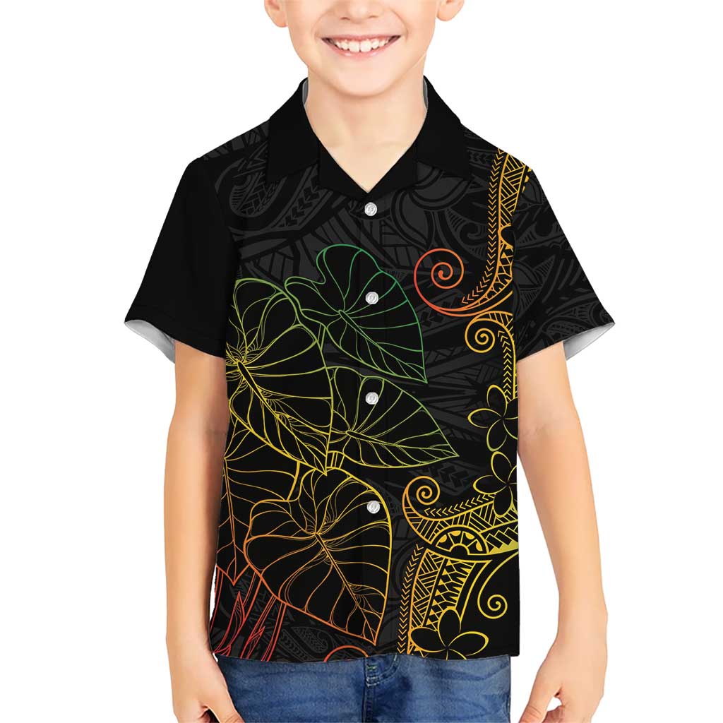 Aloha Hawaii Kalo Family Matching Off Shoulder Maxi Dress and Hawaiian Shirt Reggae Taro Polynesian Pattern LT14 Son's Shirt Black - Polynesian Pride