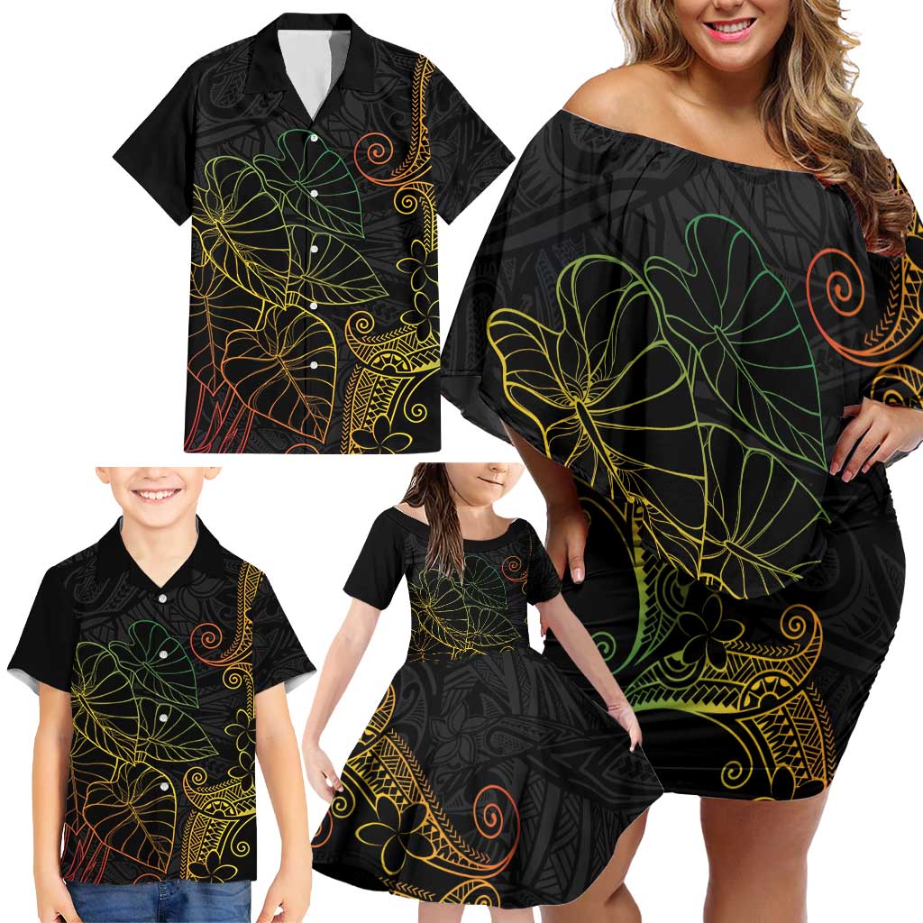 Aloha Hawaii Kalo Family Matching Off Shoulder Short Dress and Hawaiian Shirt Reggae Taro Polynesian Pattern - Polynesian Pride