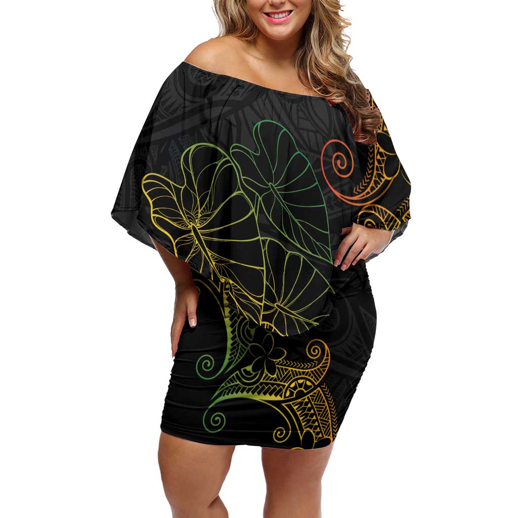 Aloha Hawaii Kalo Family Matching Off Shoulder Short Dress and Hawaiian Shirt Reggae Taro Polynesian Pattern - Polynesian Pride