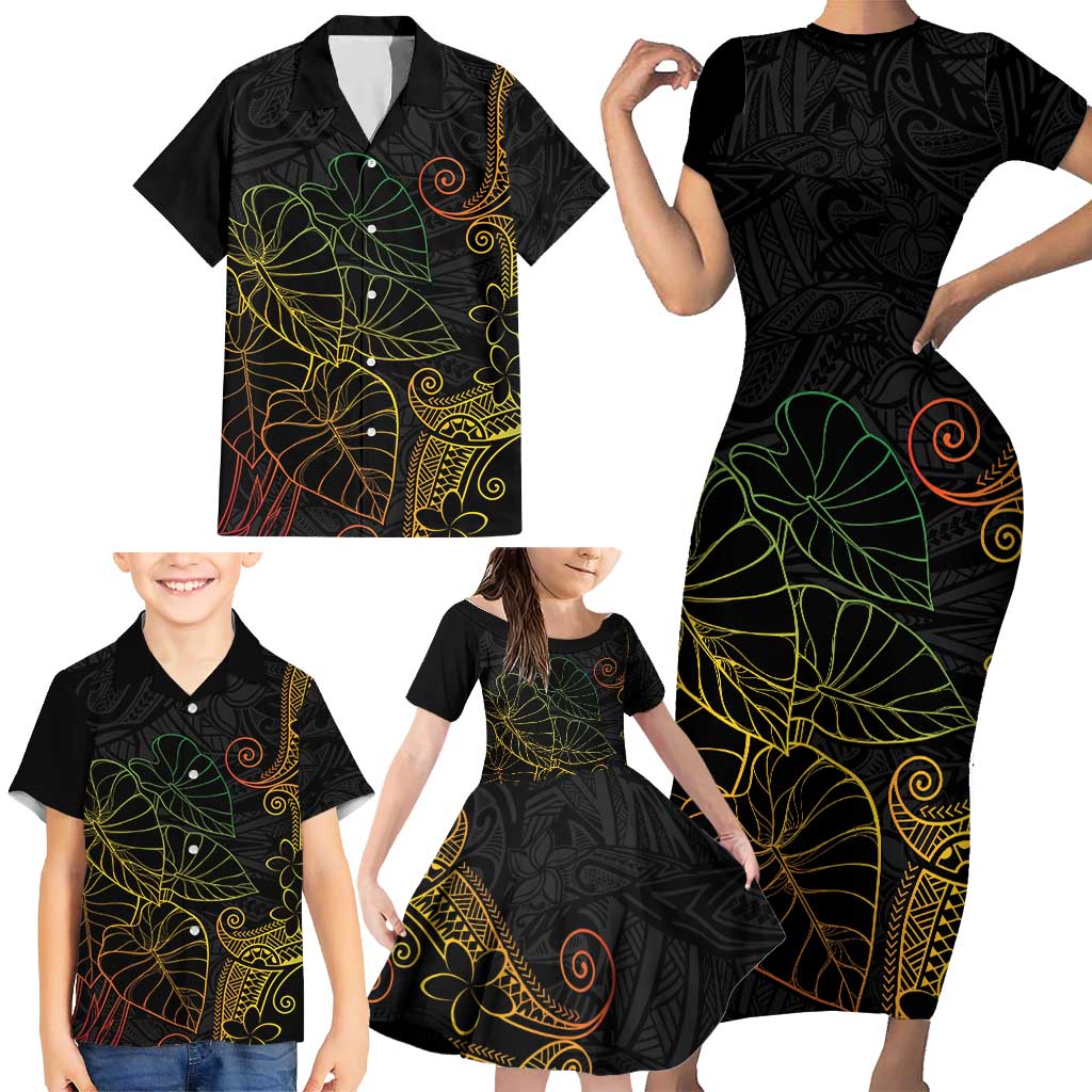 Aloha Hawaii Kalo Family Matching Short Sleeve Bodycon Dress and Hawaiian Shirt Reggae Taro Polynesian Pattern - Polynesian Pride