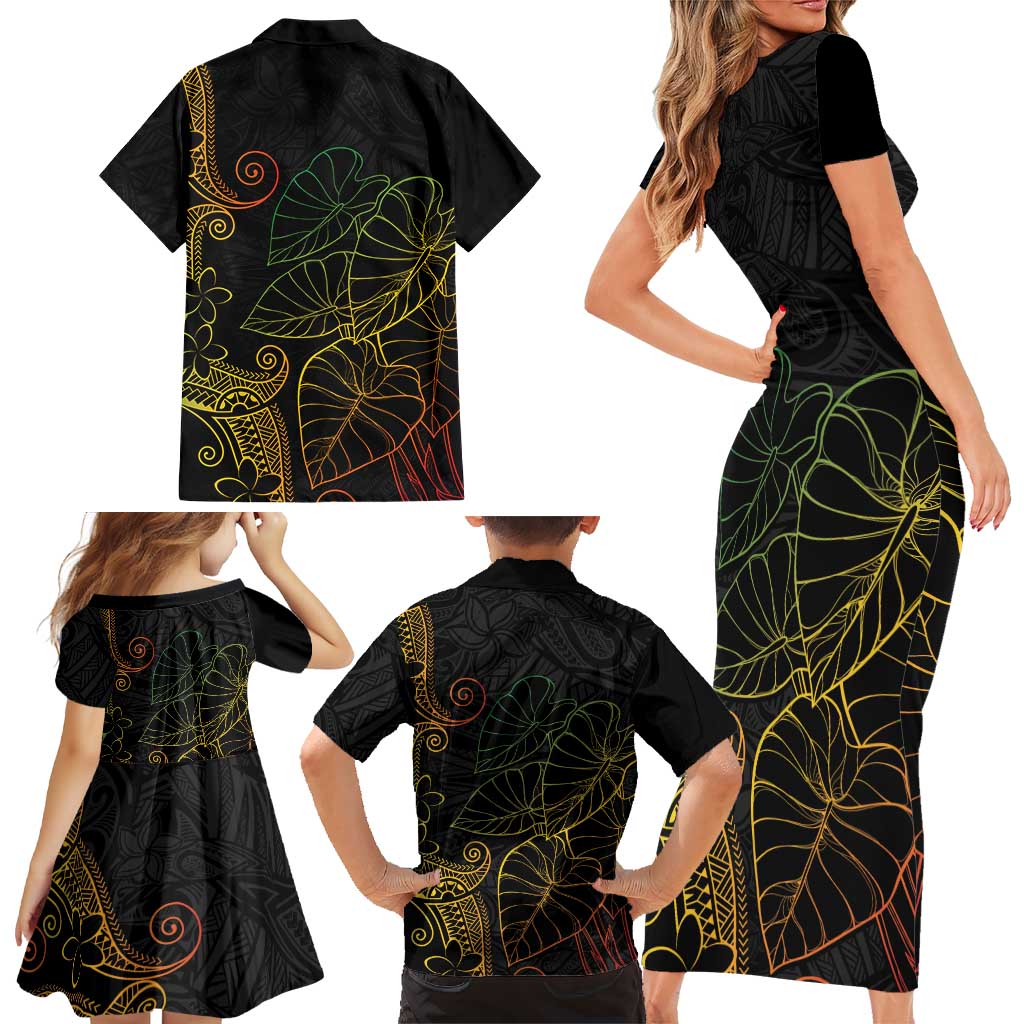 Aloha Hawaii Kalo Family Matching Short Sleeve Bodycon Dress and Hawaiian Shirt Reggae Taro Polynesian Pattern - Polynesian Pride