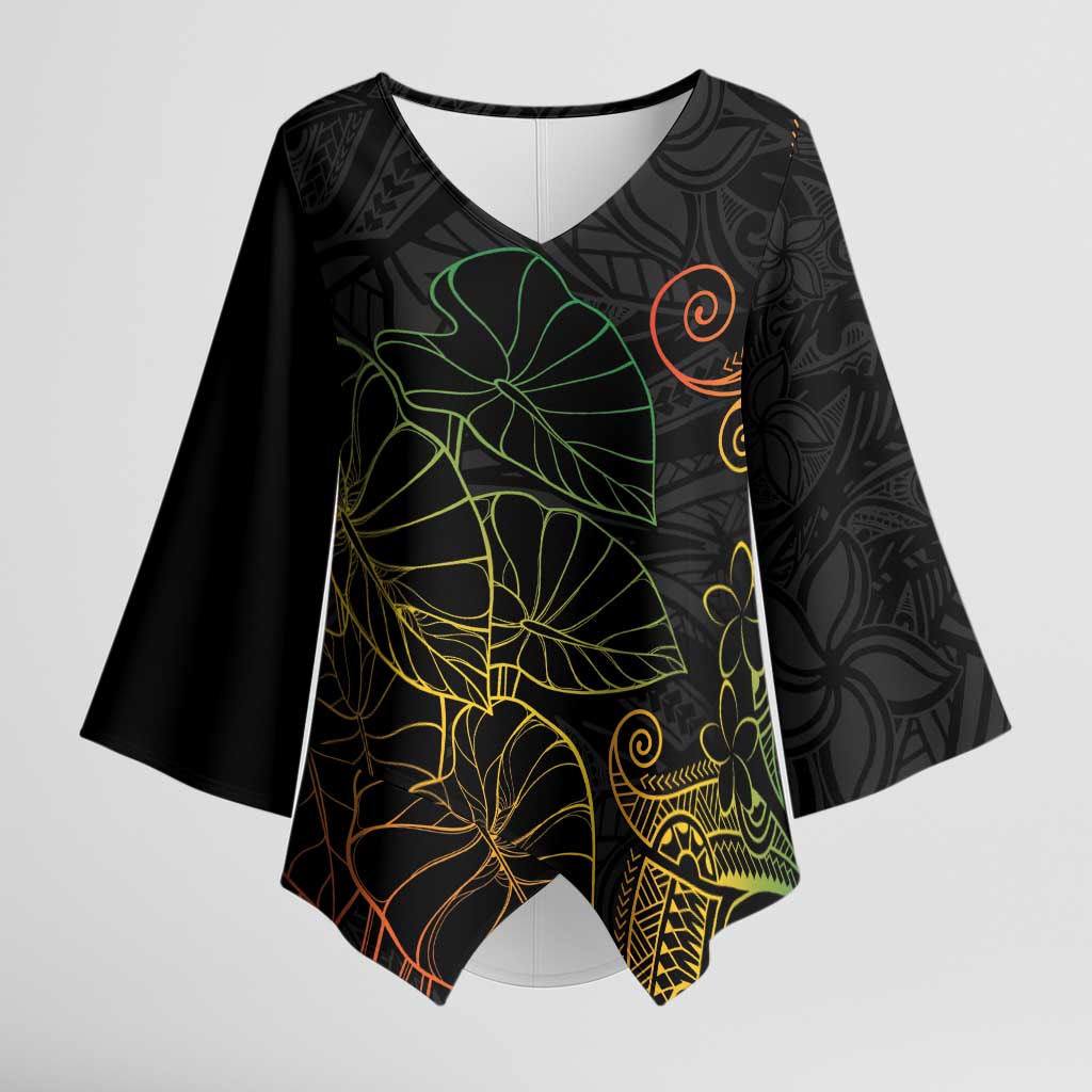 Aloha Hawaii Kalo Kimono Sleeve Blouse Reggae Taro Polynesian Pattern LT14 Female Black - Polynesian Pride