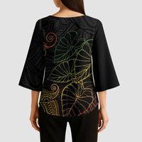 Aloha Hawaii Kalo Kimono Sleeve Blouse Reggae Taro Polynesian Pattern - Polynesian Pride