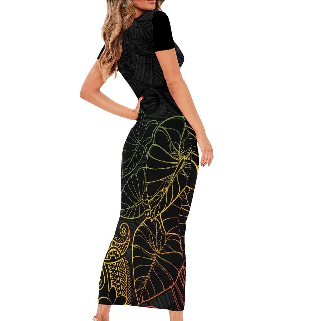 Aloha Hawaii Kalo Short Sleeve Bodycon Dress Reggae Taro Polynesian Pattern - Polynesian Pride