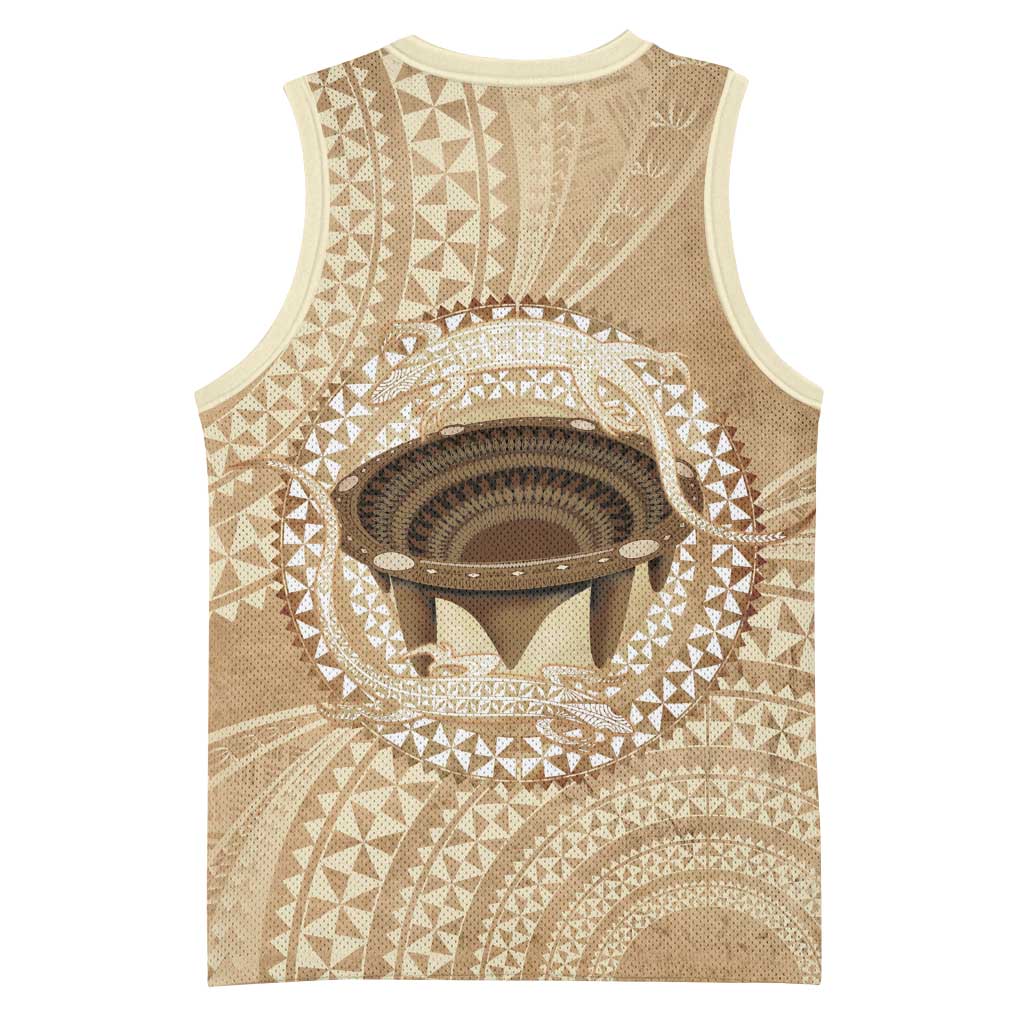 Tonga Skink Kava Bowl Basketball Jersey Vintage Tongan Ngatu Pattern