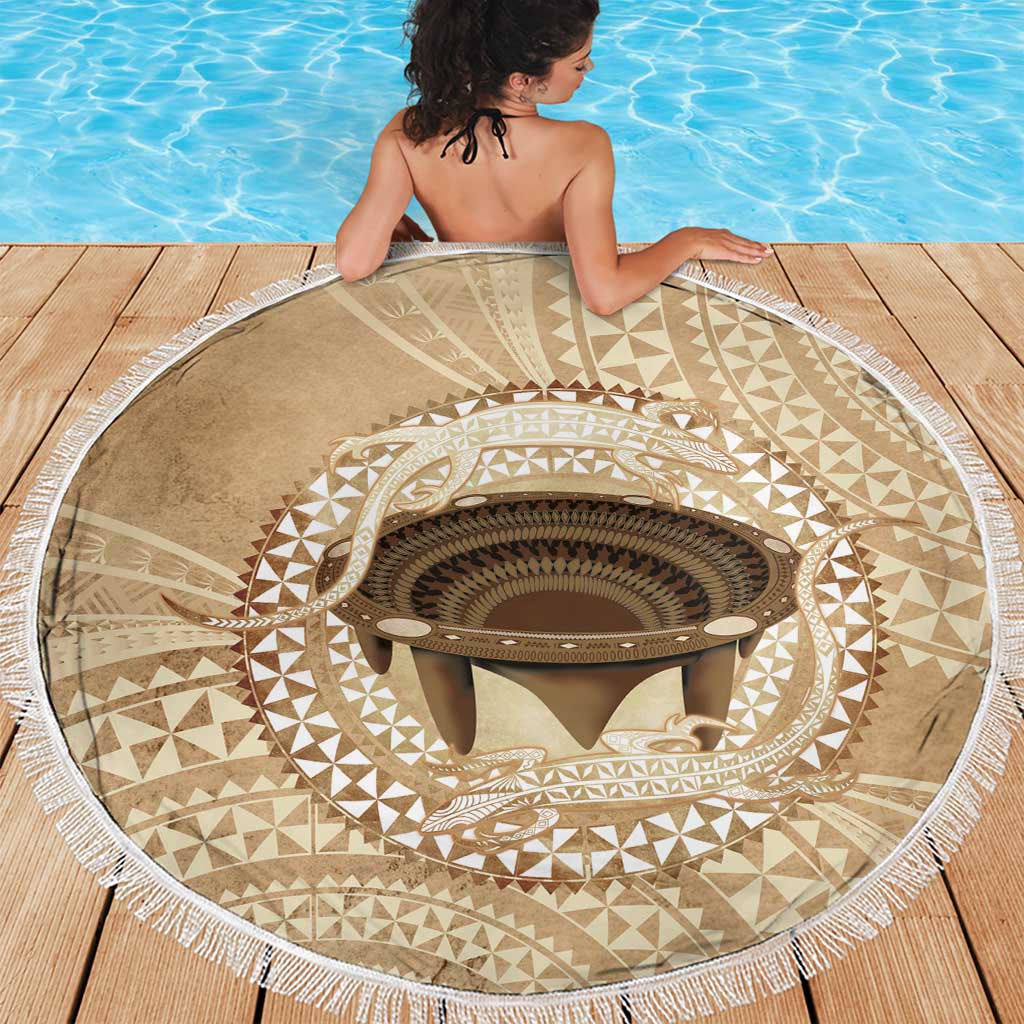 Tonga Skink Kava Bowl Beach Blanket Vintage Tongan Ngatu Pattern