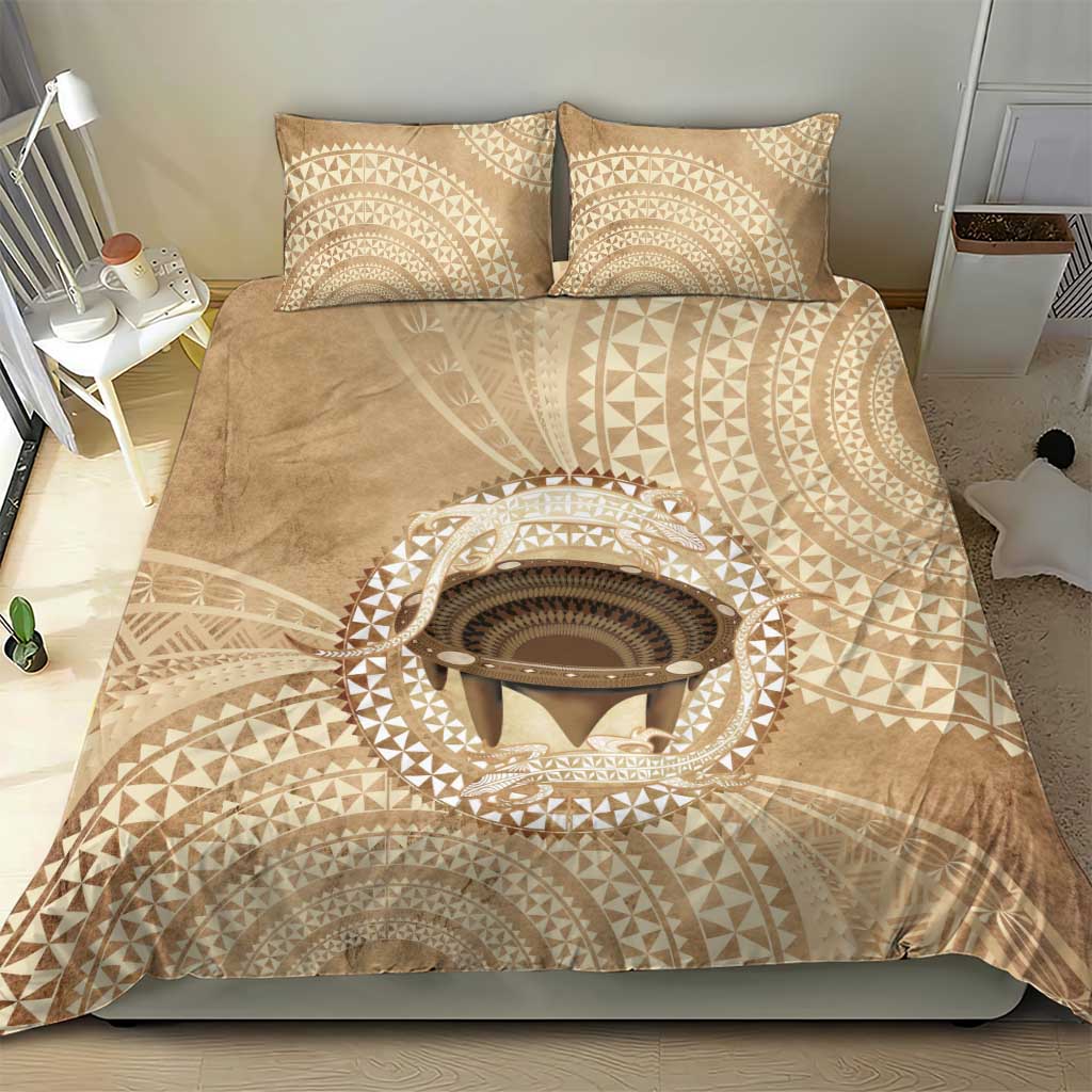 Tonga Skink Kava Bowl Bedding Set Vintage Tongan Ngatu Pattern