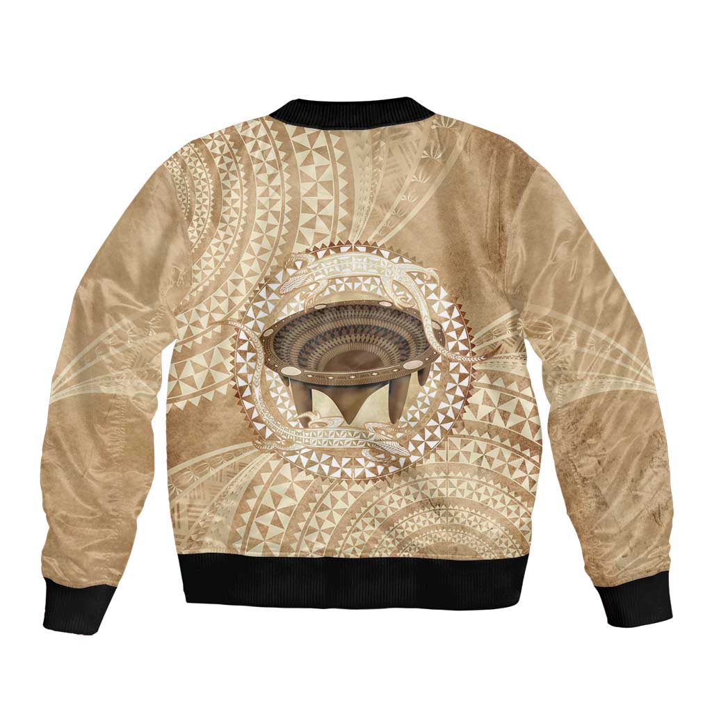 Tonga Skink Kava Bowl Bomber Jacket Vintage Tongan Ngatu Pattern