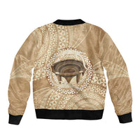 Tonga Skink Kava Bowl Bomber Jacket Vintage Tongan Ngatu Pattern