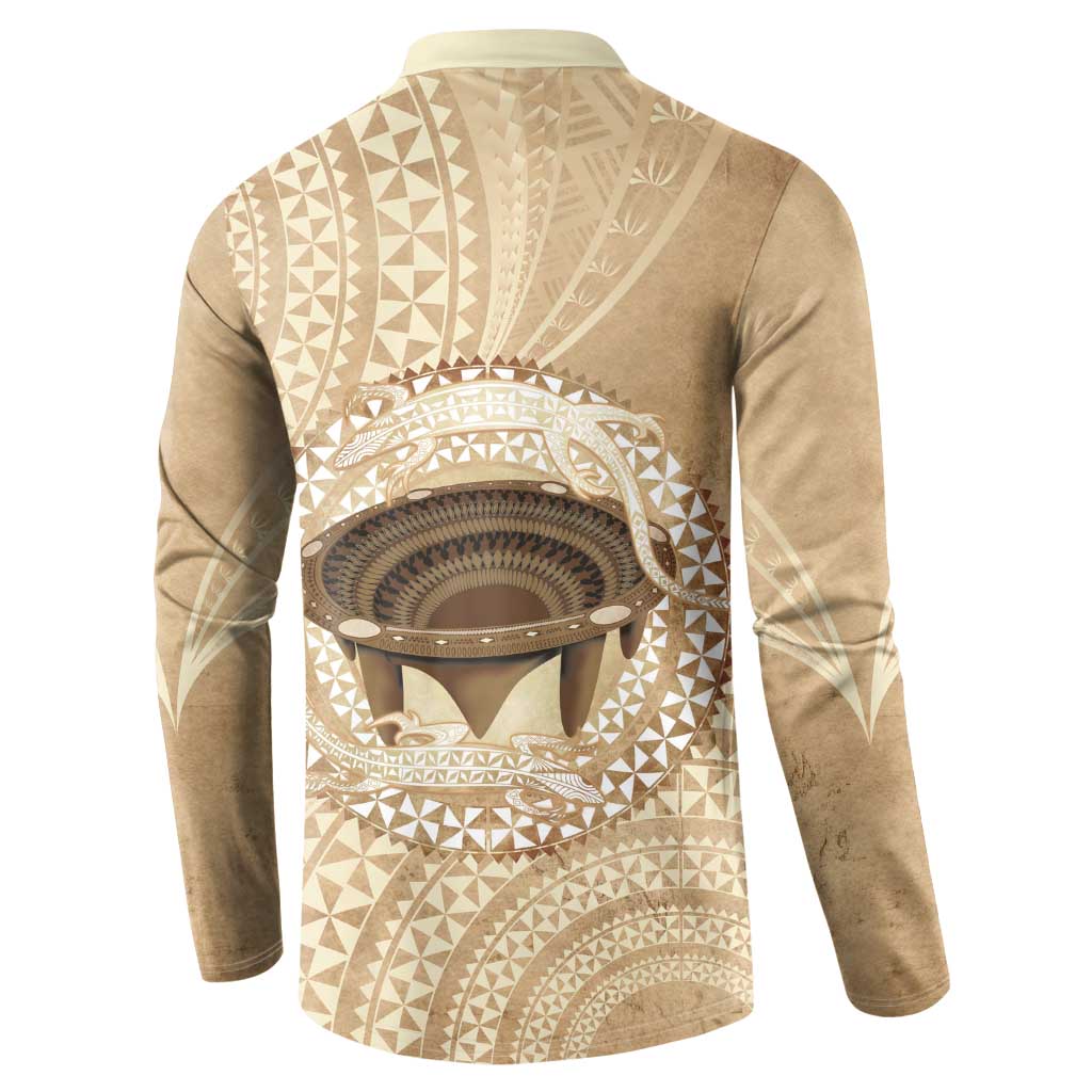 Tonga Skink Kava Bowl Button Sweatshirt Vintage Tongan Ngatu Pattern