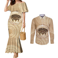 Tonga Skink Kava Bowl Couples Matching Mermaid Dress and Long Sleeve Button Shirt Vintage Tongan Ngatu Pattern