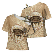 Tonga Skink Kava Bowl Cross Shoulder Shirt Vintage Tongan Ngatu Pattern