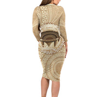 Tonga Skink Kava Bowl Family Matching Long Sleeve Bodycon Dress and Hawaiian Shirt Vintage Tongan Ngatu Pattern LT14 - Polynesian Pride