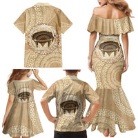 Tonga Skink Kava Bowl Family Matching Mermaid Dress and Hawaiian Shirt Vintage Tongan Ngatu Pattern LT14 - Polynesian Pride